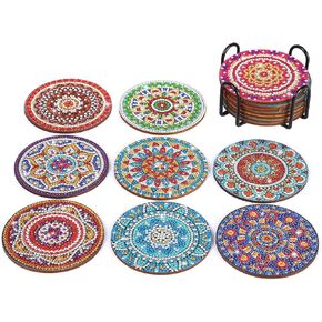 MACLARONX Diamond Painting Coasters with Holder, 8 Pieces DIY Diamond Art Mandala Coasters Gem Craft for Women Adults Kids Beginners in Kuwait