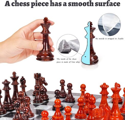 مجموعة شطرنج كبيرة 18.5 انش للبالغين والاطفال من الاكريليك وخليط معدني من الزنك، لوح شطرنج ثقيل محمول قابل للطي، مجموعة شطرنج انيقة للسفر، هدية لعبة لوحية - قطع شطرنج ستونتون الكلاسيكية in Kuwait