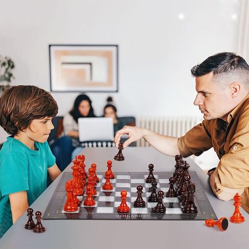 مجموعة شطرنج كبيرة 18.5 انش للبالغين والاطفال من الاكريليك وخليط معدني من الزنك، لوح شطرنج ثقيل محمول قابل للطي، مجموعة شطرنج انيقة للسفر، هدية لعبة لوحية - قطع شطرنج ستونتون الكلاسيكية in Kuwait