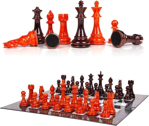 مجموعة شطرنج كبيرة 18.5 انش للبالغين والاطفال من الاكريليك وخليط معدني من الزنك، لوح شطرنج ثقيل محمول قابل للطي، مجموعة شطرنج انيقة للسفر، هدية لعبة لوحية - قطع شطرنج ستونتون الكلاسيكية in Kuwait