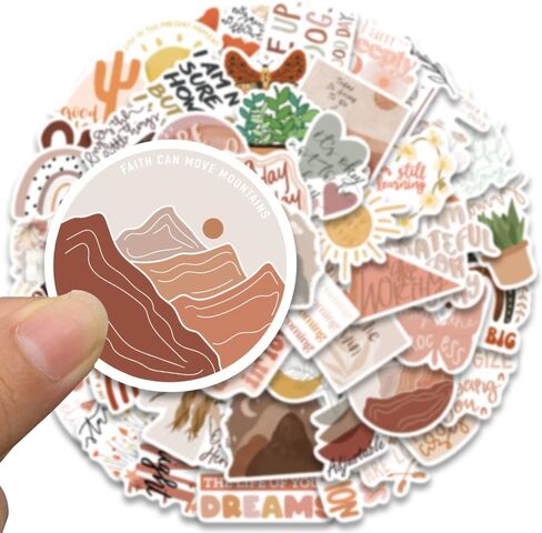 50PCS Aesthetic Boho Stickers, Encourage Motivate Inspiring Bohemian Minimalist Cute Vinyl Waterproof Stickers for Water Bottles Laptop Phone Journaling Scrapbook Journal, Scrapbooking Supplies Kit, in Saudi Arabia