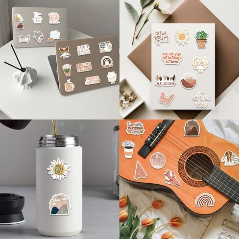 50PCS Aesthetic Boho Stickers, Encourage Motivate Inspiring Bohemian Minimalist Cute Vinyl Waterproof Stickers for Water Bottles Laptop Phone Journaling Scrapbook Journal, Scrapbooking Supplies Kit, in Saudi Arabia