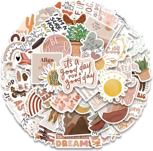 50PCS Aesthetic Boho Stickers, Encourage Motivate Inspiring Bohemian Minimalist Cute Vinyl Waterproof Stickers for Water Bottles Laptop Phone Journaling Scrapbook Journal, Scrapbooking Supplies Kit, in Saudi Arabia