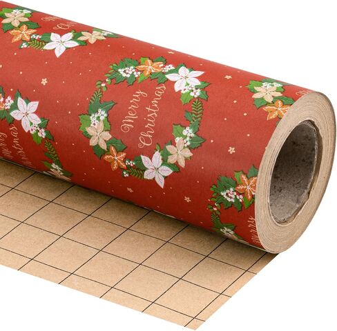WRAPAHOLIC Kraft Christmas Wrapping Paper - 30 Inch X 100 Feet Jumbo Roll Christmas Garland with Merry Christmas Lettering Design in Saudi Arabia