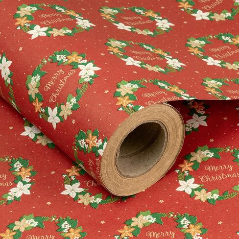 WRAPAHOLIC Kraft Christmas Wrapping Paper - 30 Inch X 100 Feet Jumbo Roll Christmas Garland with Merry Christmas Lettering Design in Saudi Arabia