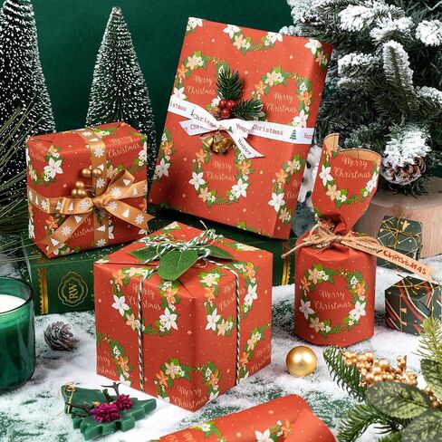 WRAPAHOLIC Kraft Christmas Wrapping Paper - 30 Inch X 100 Feet Jumbo Roll Christmas Garland with Merry Christmas Lettering Design in Saudi Arabia