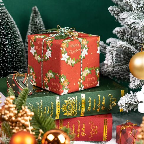 WRAPAHOLIC Kraft Christmas Wrapping Paper - 30 Inch X 100 Feet Jumbo Roll Christmas Garland with Merry Christmas Lettering Design in Saudi Arabia