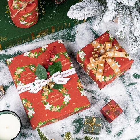WRAPAHOLIC Kraft Christmas Wrapping Paper - 30 Inch X 100 Feet Jumbo Roll Christmas Garland with Merry Christmas Lettering Design in Saudi Arabia