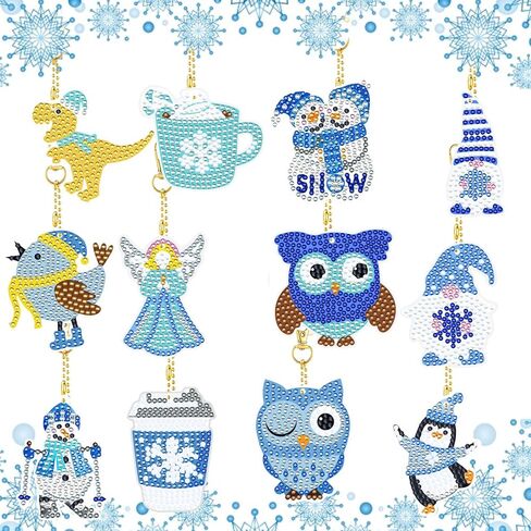 jecxucci 12 قطعة من سلسلة المفاتيح الماسية الحلي 5D DIY سانتا عيد الميلاد شجرة تخزين الفن للأطفال عيد الميلاد DIY الحرف اليدوية ديكور الأسرة، ضعف الجانب عيد الميلاد الماس الفن لعيد الميلاد الحلي in Kuwait