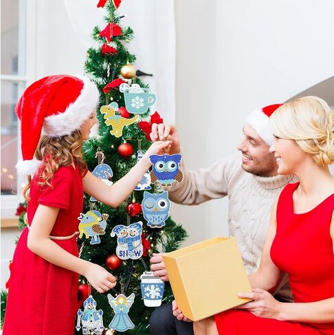 jecxucci 12 قطعة من سلسلة المفاتيح الماسية الحلي 5D DIY سانتا عيد الميلاد شجرة تخزين الفن للأطفال عيد الميلاد DIY الحرف اليدوية ديكور الأسرة، ضعف الجانب عيد الميلاد الماس الفن لعيد الميلاد الحلي in Kuwait