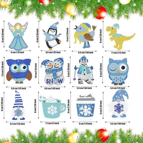 jecxucci 12 قطعة من سلسلة المفاتيح الماسية الحلي 5D DIY سانتا عيد الميلاد شجرة تخزين الفن للأطفال عيد الميلاد DIY الحرف اليدوية ديكور الأسرة، ضعف الجانب عيد الميلاد الماس الفن لعيد الميلاد الحلي in Kuwait