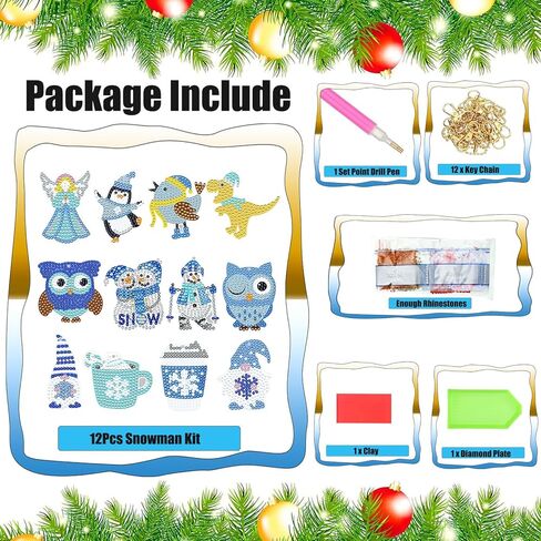 jecxucci 12 قطعة من سلسلة المفاتيح الماسية الحلي 5D DIY سانتا عيد الميلاد شجرة تخزين الفن للأطفال عيد الميلاد DIY الحرف اليدوية ديكور الأسرة، ضعف الجانب عيد الميلاد الماس الفن لعيد الميلاد الحلي in Kuwait