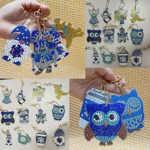 jecxucci 12 قطعة من سلسلة المفاتيح الماسية الحلي 5D DIY سانتا عيد الميلاد شجرة تخزين الفن للأطفال عيد الميلاد DIY الحرف اليدوية ديكور الأسرة، ضعف الجانب عيد الميلاد الماس الفن لعيد الميلاد الحلي in Kuwait