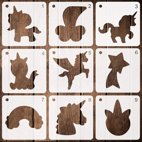 9 Pieces Unicorn Stencils Plastic Kids Drawing Stencil Reusable Unicorn Template for DIY Craft Painting Drawing in Kuwait