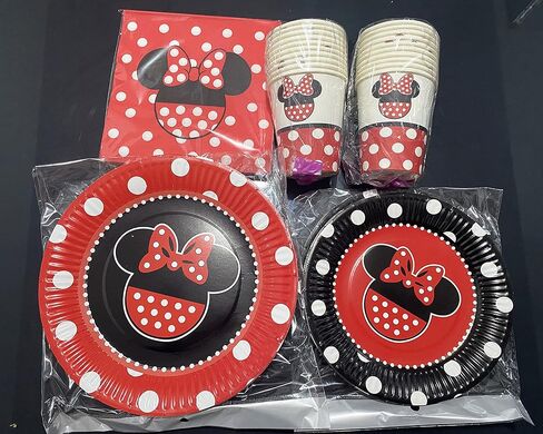لوازم حفلات اعياد الميلاد بتصميم ميني احمر من بيجكوكي، تتضمن 40 طبق و20 منديل و20 كوب للبنات لتزيين حفلات ميني in Kuwait