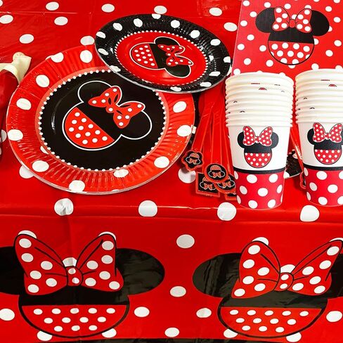 لوازم حفلات اعياد الميلاد بتصميم ميني احمر من بيجكوكي، تتضمن 40 طبق و20 منديل و20 كوب للبنات لتزيين حفلات ميني in Kuwait