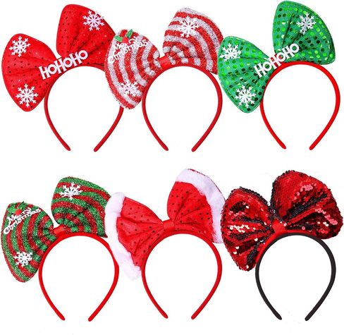 Aneco 6 Pack Christmas Bow Headband Xmas Party Hats Bow Hair Hoop Christmas Decoration Headdress for Christmas Holiday Party Supplies in Saudi Arabia