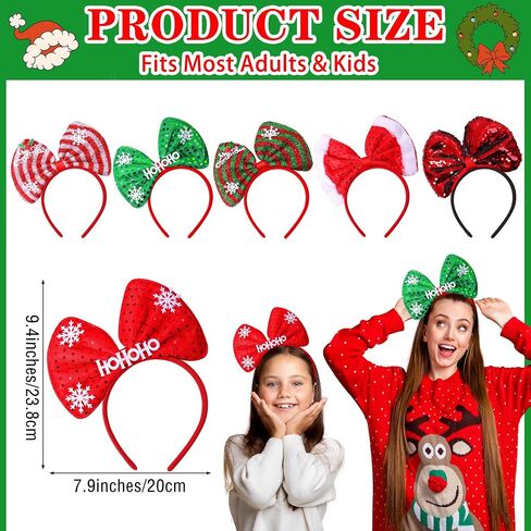 Aneco 6 Pack Christmas Bow Headband Xmas Party Hats Bow Hair Hoop Christmas Decoration Headdress for Christmas Holiday Party Supplies in Saudi Arabia