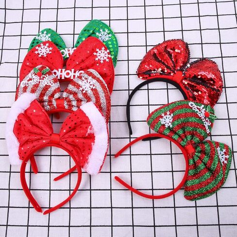 Aneco 6 Pack Christmas Bow Headband Xmas Party Hats Bow Hair Hoop Christmas Decoration Headdress for Christmas Holiday Party Supplies in Saudi Arabia