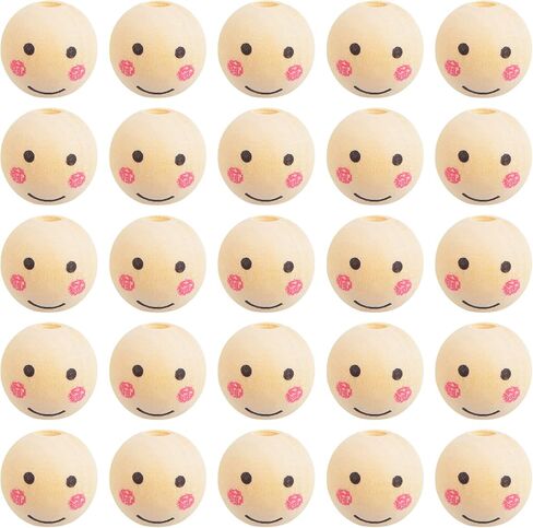 100pcs 16 mm Smile Face Natural Wood Beads Round Ball Smiley Wooden Spacer Beads Head Loose Crafts Beads for DIY Jewelry Making Chiristmas Tree Wreath Decoration, Hole: 4 mm in Kuwait