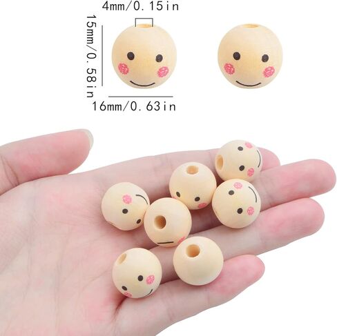 100pcs 16 mm Smile Face Natural Wood Beads Round Ball Smiley Wooden Spacer Beads Head Loose Crafts Beads for DIY Jewelry Making Chiristmas Tree Wreath Decoration, Hole: 4 mm in Kuwait