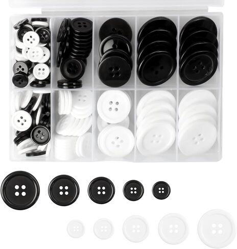 Jawflew Mixed Sewing Buttons 160PCS 4 Holes Buttons 5 Sizes Resin Button with Separate Compartment Storage Box, Suit for Sewing, Craft Projects and Holiday Decoration (Pack of 160) in Kuwait