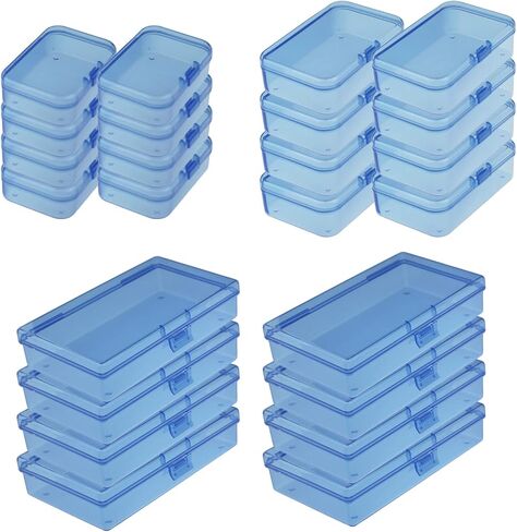 Thintinick 24 Pack Rectangular Plastic Storage Containers Box with Hinged Lid for Beads and Other Small Craft Items, Mixed Sizes (Blue) in Kuwait