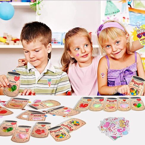 بطاقات عيد الحب iRugusa hapfyer للأطفال 60 حزمة مع ملصقات، بطاقات عيد الحب السعيدة للأطفال في المدرسة والفصول الدراسية - هدايا عيد الحب للأطفال (الحلوى أو الألعاب غير متضمنة) in Kuwait