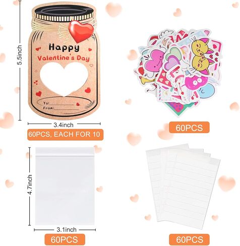 بطاقات عيد الحب iRugusa hapfyer للأطفال 60 حزمة مع ملصقات، بطاقات عيد الحب السعيدة للأطفال في المدرسة والفصول الدراسية - هدايا عيد الحب للأطفال (الحلوى أو الألعاب غير متضمنة) in Kuwait