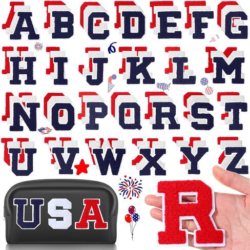 156 Pieces Chenille Letter Patches Iron on Large 3.2"H x 2.4"W College Varsity Letters Patches for Clothing Embroidered Trimmed Preppy Alphabet Patches for Letterman Jackets Jeans (White, Red, Blue) in Saudi Arabia