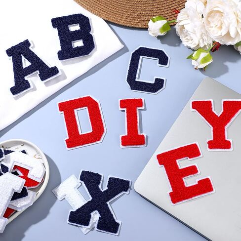 156 Pieces Chenille Letter Patches Iron on Large 3.2"H x 2.4"W College Varsity Letters Patches for Clothing Embroidered Trimmed Preppy Alphabet Patches for Letterman Jackets Jeans (White, Red, Blue) in Saudi Arabia