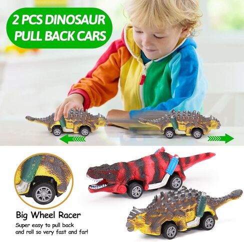 Tsomtto 20 PCS Dinosaur Toys for Kids 3-5 5-7 with Metal Storage Box Jurassic Dinosaur Figures Pull Back Car Toys for 2 3 4 Year Old Boy Girl Toddler Toys Age 2-4 Dino Book Party Favors 4-8 in Kuwait