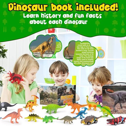 Tsomtto 20 PCS Dinosaur Toys for Kids 3-5 5-7 with Metal Storage Box Jurassic Dinosaur Figures Pull Back Car Toys for 2 3 4 Year Old Boy Girl Toddler Toys Age 2-4 Dino Book Party Favors 4-8 in Kuwait