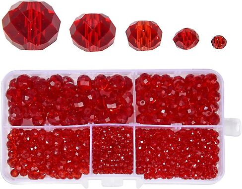 MEIUIJQ 2-10 مم Briolette Rondelle 810 قطعة من الخرز الزجاجي الكريستالي الأحمر الأوجه شكل كريستال فاصل الخرز لقلادة السوار صناعة المجوهرات اليدوية (2/4/6/8/10 مم أحمر) in Saudi Arabia