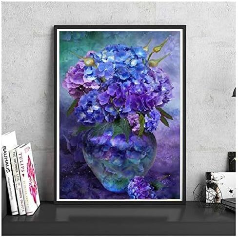 مجموعة التلوين حسب الأرقام للبالغين - مزهرية زهرة أرجوانية | مجموعة طلاء بالرقم على قماش للمبتدئين | ديكور حائط المنزل | قماش مطبوع بجودة عالية 50.8 سم × 40.64 سم، 3 فرش، طلاء أكريليك in Kuwait