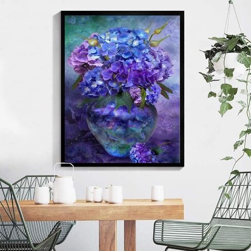 مجموعة التلوين حسب الأرقام للبالغين - مزهرية زهرة أرجوانية | مجموعة طلاء بالرقم على قماش للمبتدئين | ديكور حائط المنزل | قماش مطبوع بجودة عالية 50.8 سم × 40.64 سم، 3 فرش، طلاء أكريليك in Kuwait