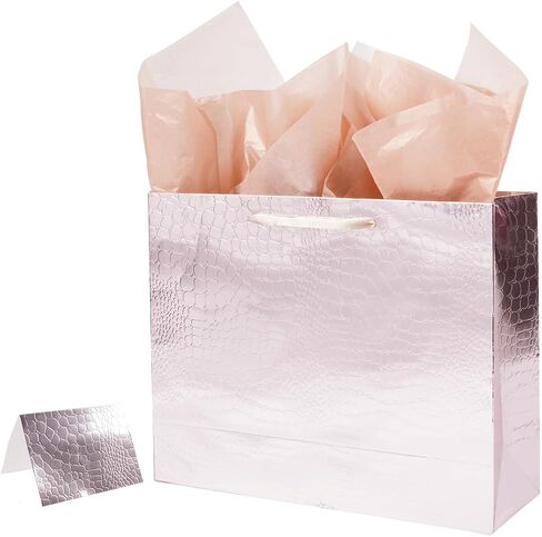 Lyforpyton Extra Large Rose Gold Gift Bags with Tissue Paper and Card 17"x12.6"x5.1" Alligator Pattern Gift Paper Bag for Birthday, Wedding, Anniversaries in Saudi Arabia