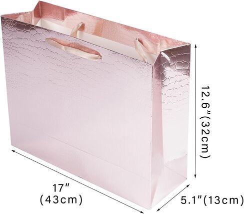 Lyforpyton Extra Large Rose Gold Gift Bags with Tissue Paper and Card 17"x12.6"x5.1" Alligator Pattern Gift Paper Bag for Birthday, Wedding, Anniversaries in Saudi Arabia