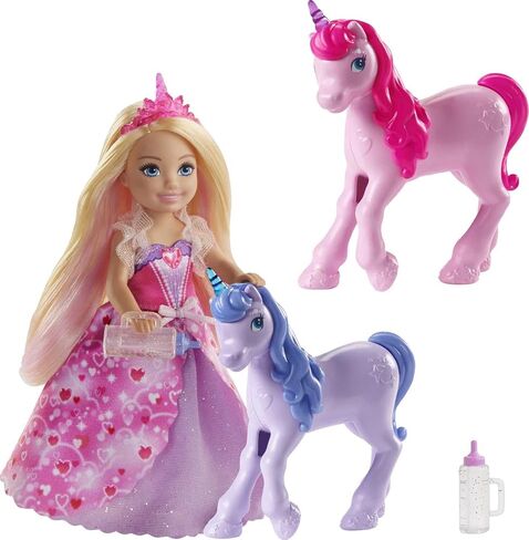 Barbie Dreamtopia Gift Set with Chelsea Princess Doll in Heart Dress, 2 Baby Unicorns and Accessories, Gift for 3 to 7 Year Olds in Saudi Arabia