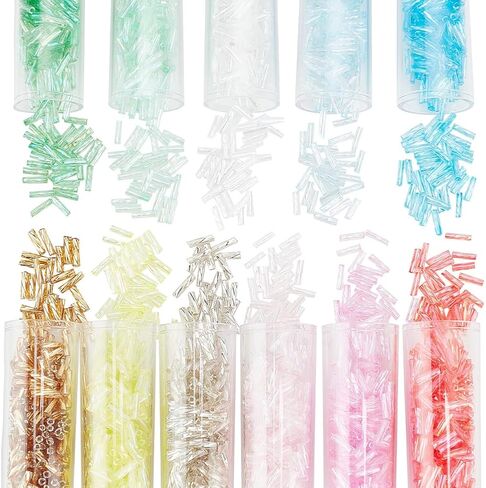 PH PandaHall 2200Pcs 11 Colors Twist Bugle Beads, 6x2mm Long Tube Beads Glass Seed Beads Colorful Craft Beads Loose Spacer Bead for Earrings Bracelets Necklaces Waist Chain Jewelry DIY Crafts Making in Saudi Arabia