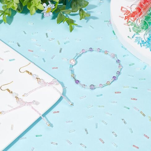 PH PandaHall 2200Pcs 11 Colors Twist Bugle Beads, 6x2mm Long Tube Beads Glass Seed Beads Colorful Craft Beads Loose Spacer Bead for Earrings Bracelets Necklaces Waist Chain Jewelry DIY Crafts Making in Saudi Arabia