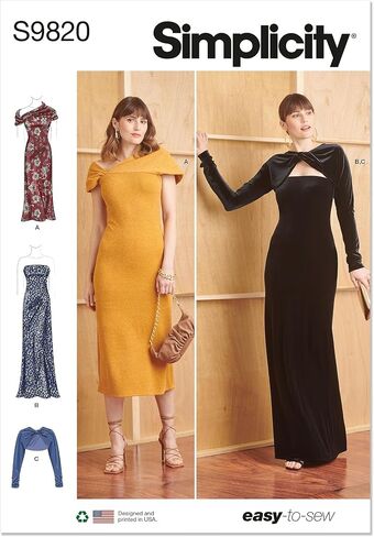 Simplicity Misses' Semi-Fitted Knit Dresses and Shrug Sewing Pattern Kit, Design Code S9820, Sizes 8-10-12-14-16, Multicolor in Saudi Arabia