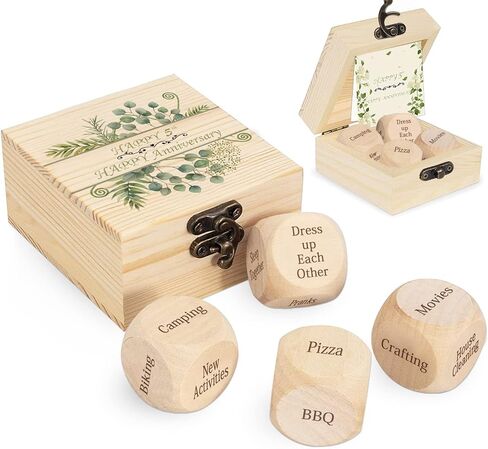 1DFAUL 5 Year Anniversary Wood Gift for Him Her, 5th Anniversary Wooden Gifts for Him, 5 Year Marriage Gifts Anniversary for Wife Husband, Date Night Dice Box Present for Couple in Kuwait