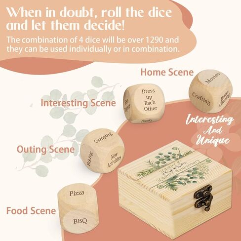 1DFAUL 5 Year Anniversary Wood Gift for Him Her, 5th Anniversary Wooden Gifts for Him, 5 Year Marriage Gifts Anniversary for Wife Husband, Date Night Dice Box Present for Couple in Kuwait