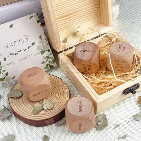 1DFAUL 5 Year Anniversary Wood Gift for Him Her, 5th Anniversary Wooden Gifts for Him, 5 Year Marriage Gifts Anniversary for Wife Husband, Date Night Dice Box Present for Couple in Kuwait