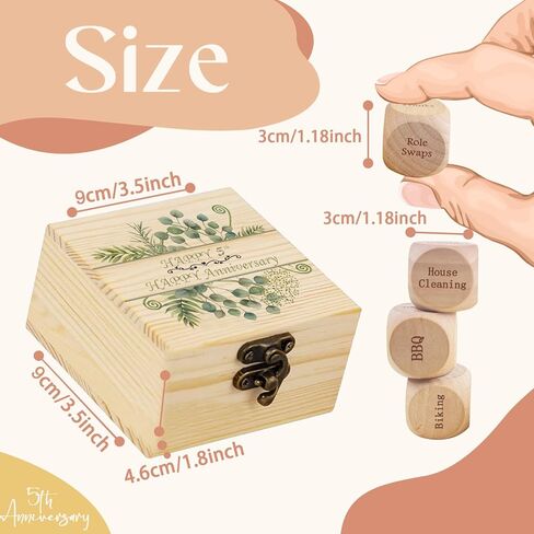 1DFAUL 5 Year Anniversary Wood Gift for Him Her, 5th Anniversary Wooden Gifts for Him, 5 Year Marriage Gifts Anniversary for Wife Husband, Date Night Dice Box Present for Couple in Kuwait