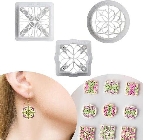 3 قطع من قواطع صلصال البوليمر، قوالب صلصال بنمط عتيق، قواطع صلصال البوليمر لصنع الاقراط، قواطع صلصال زهور هندسية رترو لمجموعة صنع المجوهرات in Kuwait