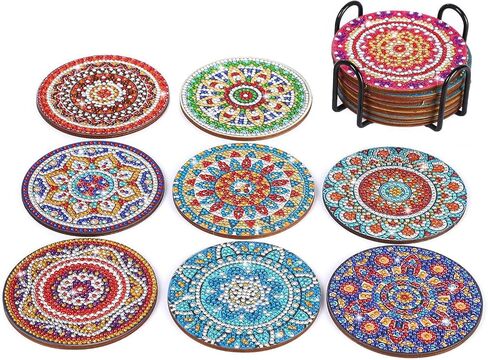 MACLARONX Diamond Painting Coasters with Holder, 8 Pieces DIY Diamond Art Mandala Coasters Gem Craft for Women Adults Kids Beginners in Kuwait