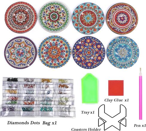 MACLARONX Diamond Painting Coasters with Holder, 8 Pieces DIY Diamond Art Mandala Coasters Gem Craft for Women Adults Kids Beginners in Kuwait