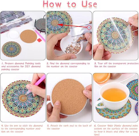MACLARONX Diamond Painting Coasters with Holder, 8 Pieces DIY Diamond Art Mandala Coasters Gem Craft for Women Adults Kids Beginners in Kuwait